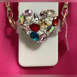 Adorned Heart Cellphone Clip w/Rhinestone Strap
